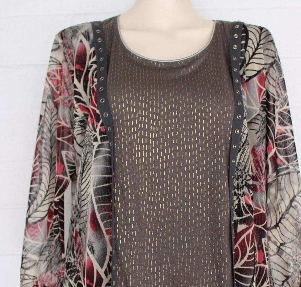 ANAC by Kimi XL Art to Wear Multi Fabric Grommet Trim Colorful Pullover Y2K Top - Picture 4 of 7